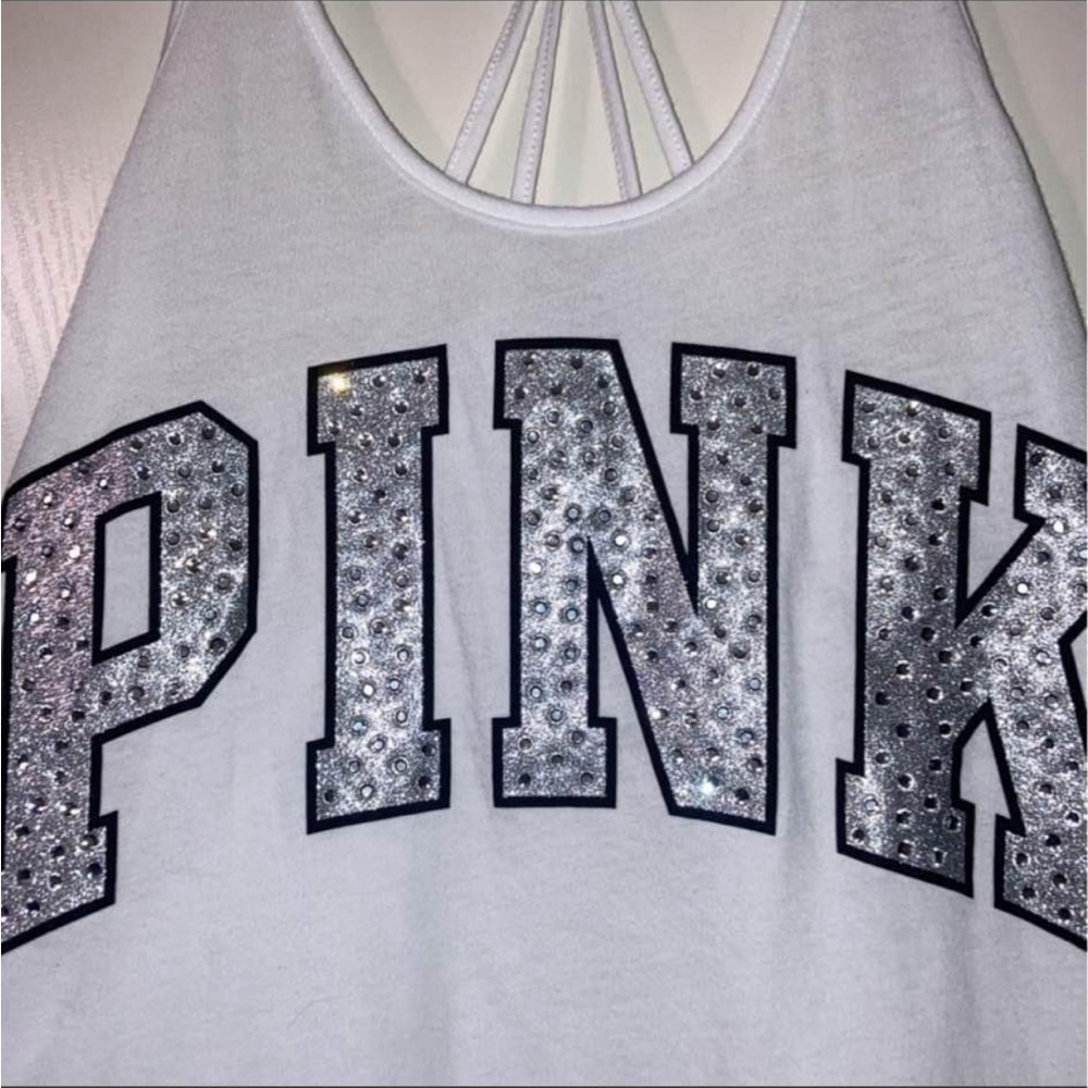 White PINK Tank Top with Silver Accents